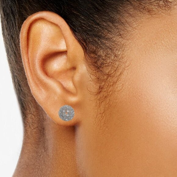 J122 Cubic Zirconia Fireball Stud Earrings - Picture 2 of 2